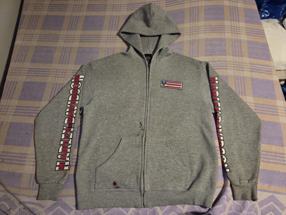 Vintage 1998 Harley Davidson American Flag Hoodie Biker USA 90s Eagle Indiana
